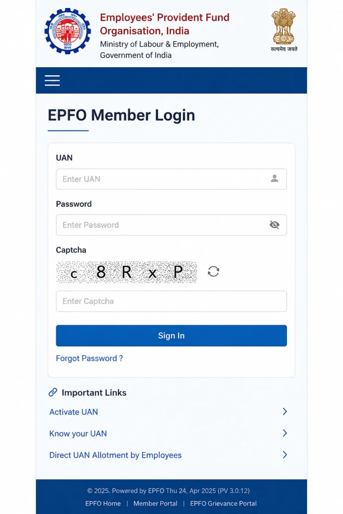 EPFO Member Login
